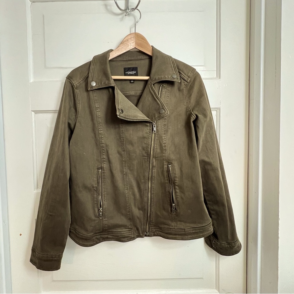 NWOT Liverpool London army green stretch jean jacket Size L